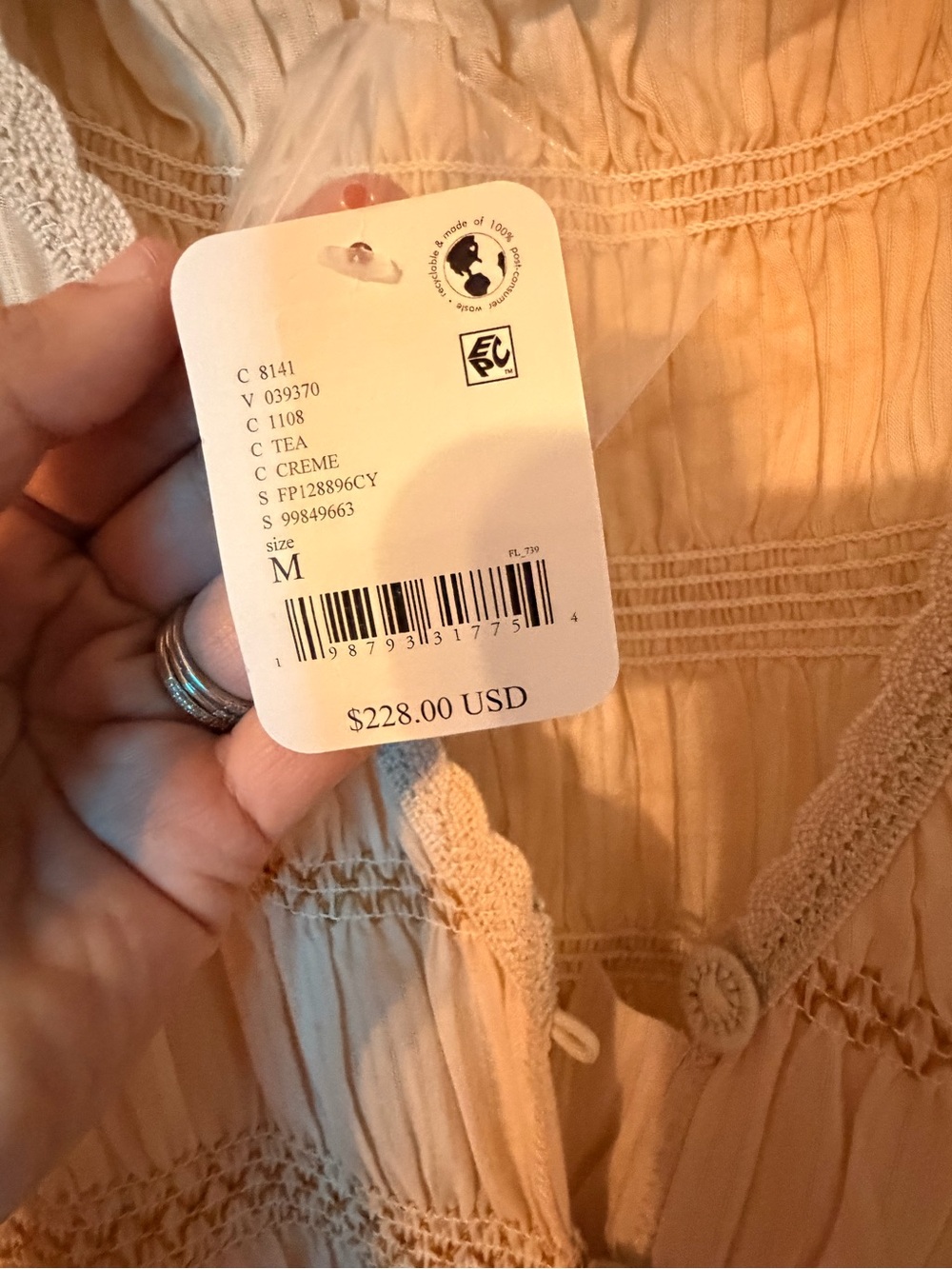 🤍 Free People Sweet Saloon Maxi Dress Tea Creme Lace Boho Medium NWT $228 MSRP - Picture 10 of 10